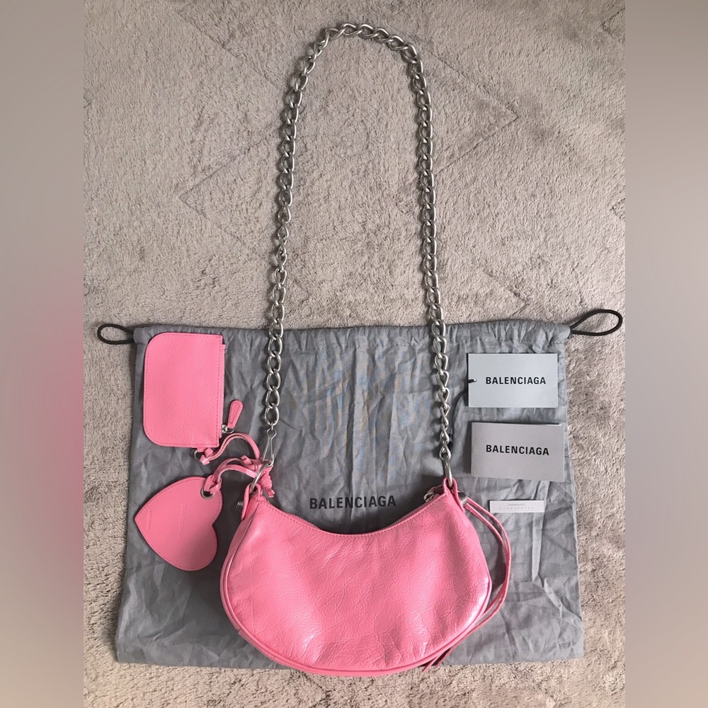 NEW🔥BALENCIAGA XS Le Cagole Crinkle Leather Shoulder Bag with chain🔥 - Picture 7 of 10